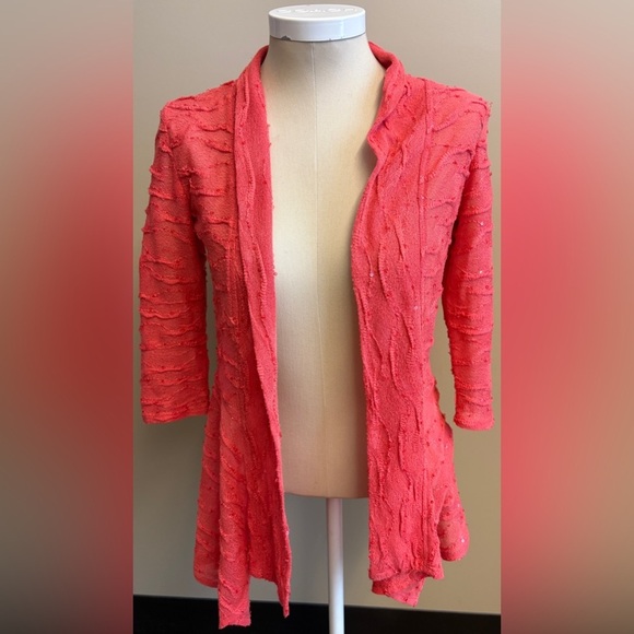 Frank Lyman Design Pink Sparkle Textured Drapey Open Cardigan women's size Small - Picture 2 of 9